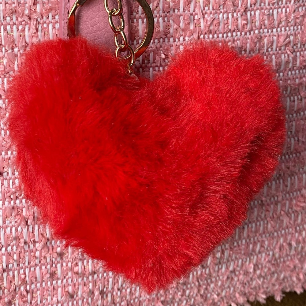 Plush Heart-shaped Keychain Bag Charm in Red Faux Fur - Picture 6 of 6